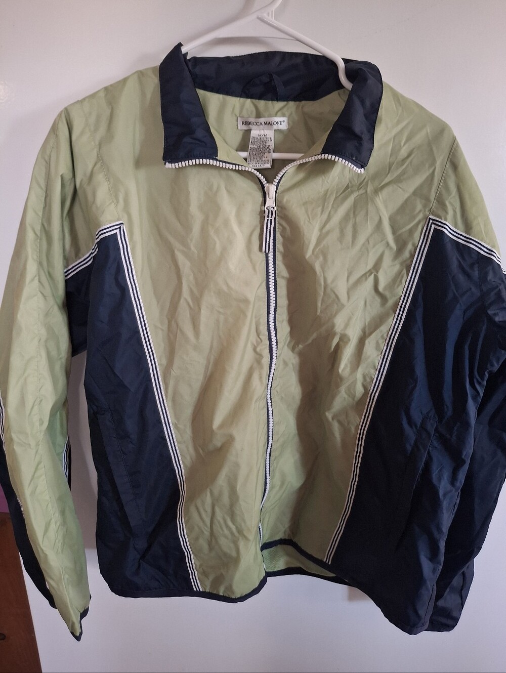 Rebecca Malone Sage Green and Navy Contrast Windbreaker Jacket